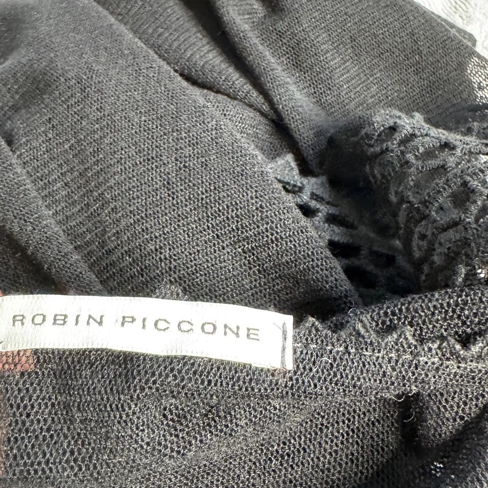 Robin‎ Piccone Black Mesh Sheer Long Sleeve Swim Cover Up Womens Size Medium